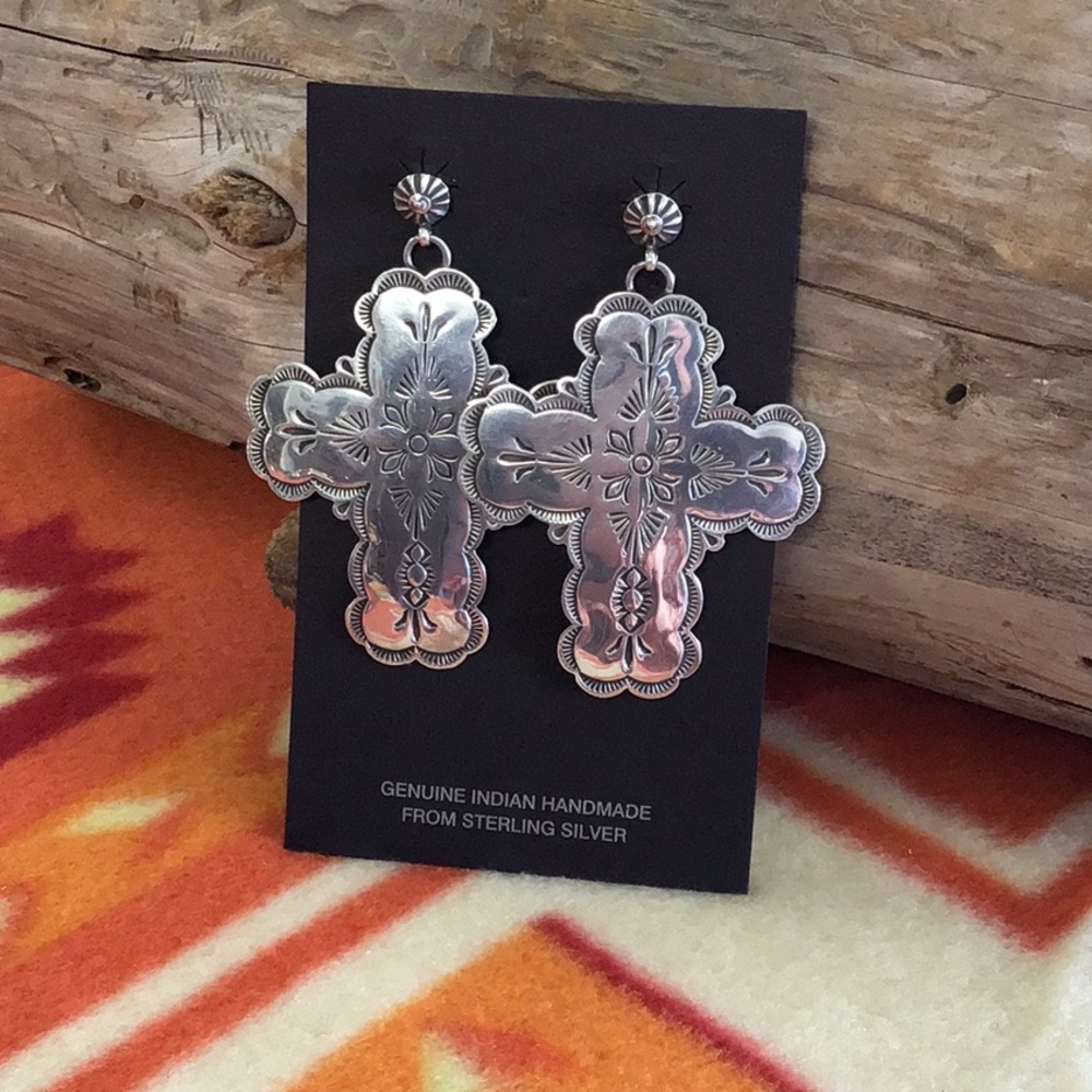 Hand Stamped Cross Earrings